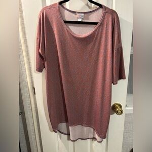 LuLaRoe Coral and Blue Geometric Short Sleeve Top